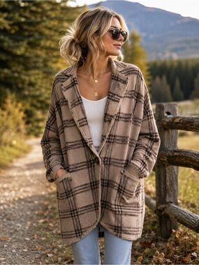 Dreamers by Debut Plaid Knit Blazer Cardigan | XS (Oversized Fit)